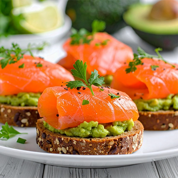 Smoked Salmon Appetizer  – Avocado Cream on Rye Bread